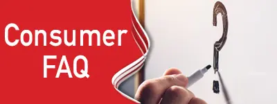 Consumer FAQ white text on red background